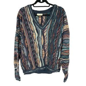 COOGI Australia vintage 90s wave knit mercerized cotton v neck sweater